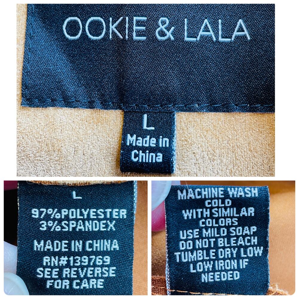 Ookie & LaLa Tan Scuba Suede Open Front Neutral Layer Mid Length Jacket L - Picture 11 of 12